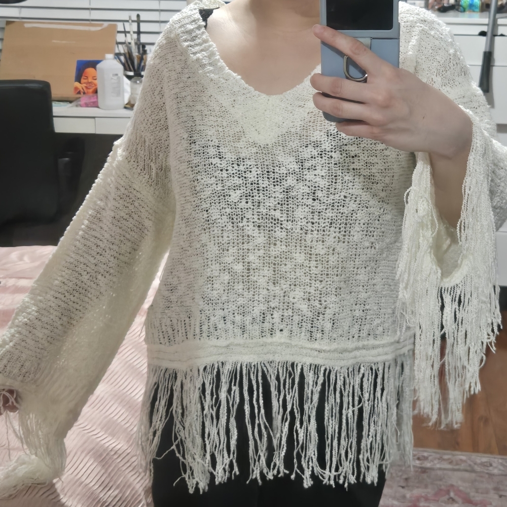 Fringed Cream Sweater